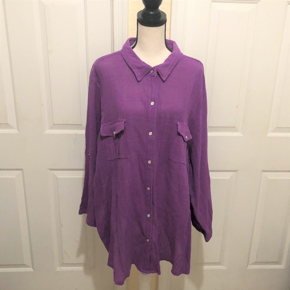 Only Necessities Purple Shirt Button Down Front